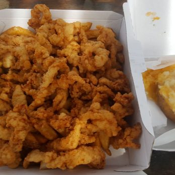 Stowe's Seafood - Clam strip boat w/cheesy baked potato - Seafood Near Me - West Haven, Connecticut Stowe's Seafood - Clam strip boat w/cheesy baked potato - Seafood Near Me - West Haven, Connecticut