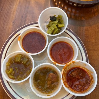 Monroe's Restaurant - A sample of their sauces - New Mexican Cuisine Near Me - Albuquerque, New Mexico