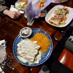 Cinco’s Cantina - Popeye enchilada, veggie burrito, chicken quesadilla