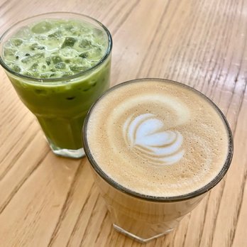 Newport Coffee House - Iced matcha latte and regular latte - Coffee & Tea Near Me - Evanston, Illinois