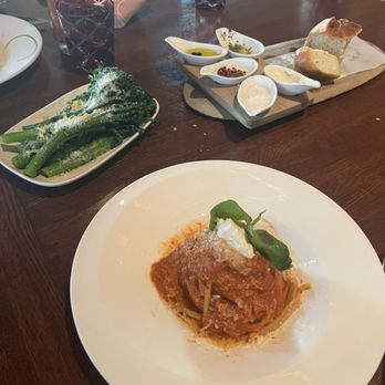 GIADA - Bucatini, side of broccolini, remnants of bread board. - Italian Near Me - Las Vegas, Nevada GIADA - Bucatini, side of broccolini, remnants of bread board. - Italian Near Me - Las Vegas, Nevada