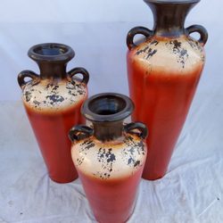 Planters & More - Set of 3 Clay Vases redish.