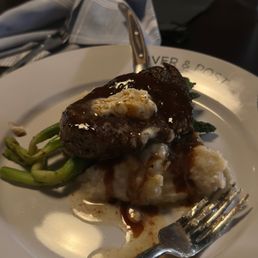 seared filet mignon with asparagus and mashed potatoes and bone marrow butter seared filet mignon with asparagus and mashed potatoes and bone marrow butter