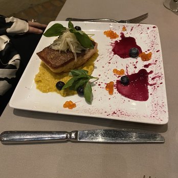Litchfield's - Chilean sea bass with blue berry vinaigrette, corn purée - Steakhouses Near Me - Litchfield Park, Arizona Litchfield's - Chilean sea bass with blue berry vinaigrette, corn purée - Steakhouses Near Me - Litchfield Park, Arizona