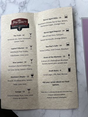 Menu photo 1 Matthew’s Honest Cocktails Bellingham, WA Menu photo 1 Matthew’s Honest Cocktails Bellingham, WA