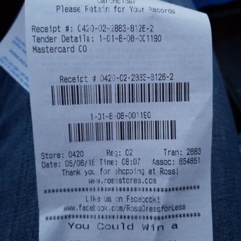 Ross Dress for Less - Here's a copy of the receipt where the cashier mishandled my purchase. It's pathetic how they handle ones purchase. - Department Stores Near Me - San Antonio, Texas Ross Dress for Less - Here's a copy of the receipt where the cashier mishandled my purchase. It's pathetic how they handle ones purchase. - Department Stores Near Me - San Antonio, Texas