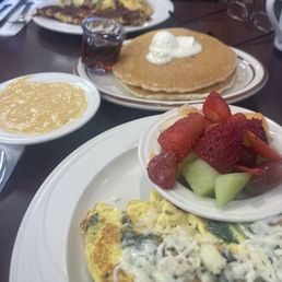The hollandaise sauce was buttery. I had the spinach scramble with fruit.