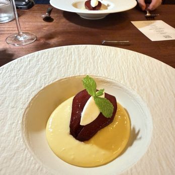 Hapa Bistro - Wine poached pear - French Near Me - San Bruno, California Hapa Bistro - Wine poached pear - French Near Me - San Bruno, California
