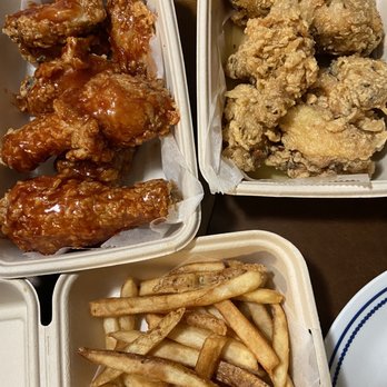 SFC Seoul Fried Chicken - Sweet & Spicy (left), Honey Garlic Butter (right), house fries (bottom) - Chicken Wings Near Me - Edison, New Jersey SFC Seoul Fried Chicken - Sweet & Spicy (left), Honey Garlic Butter (right), house fries (bottom) - Chicken Wings Near Me - Edison, New Jersey