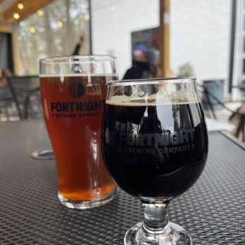 Fortnight Brewing - two glasses of beer on a table - Breweries Near Me - Cary, North Carolina