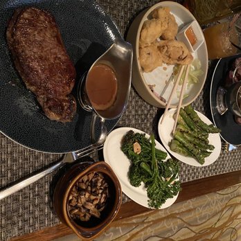 Zen Kitchen - Steak with sides: forage mushrooms, brocollini and grilled asparagus - Sushi Bars Near Me - Las Vegas, Nevada Zen Kitchen - Steak with sides: forage mushrooms, brocollini and grilled asparagus - Sushi Bars Near Me - Las Vegas, Nevada