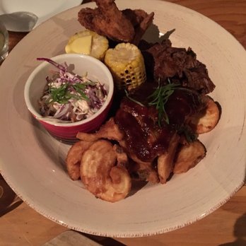 Bakers Lane - Bakers BBQ plate: brisket, wings, ribs, corn, slaw, sidewinder fries. - Bars Near Me - Launceston, TAS