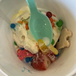 My Great Grandson's birthday celebration yogurt. My Great Grandson's birthday celebration yogurt.