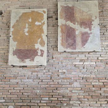Parco Archeologico - Fragments of the painted walls displayed at the thermopolium - Landmarks & Historical Buildings Near Me - Ostia Antica, RM