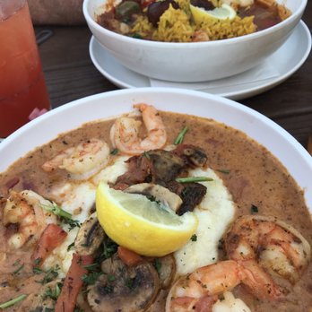 Funky Pelican - Shrimp and grits: oh yes portion size was hearty - Seafood Near Me - Flagler Beach, Florida