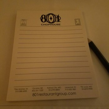 801 Chophouse - Notepad and pencil on the table - Steakhouses Near Me - Clayton, Missouri