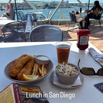 Dockside - Fish and chips, Cole slaw, a cold Mexican lager, and a good book.  Not that bad.... - Tacos Near Me - San Diego, California
