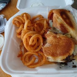 The Blocton Sports Grill - Curly fries and a delicious Italian Sub sandwich