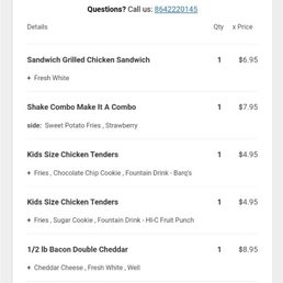 My receipt showing what I ordered where's my bacon