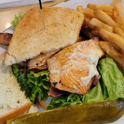 Salmon BLT showing the lemon aoli.