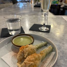 WEST COAST TEMPURA SQUASH BLOSSOM green garlic remoulade, ranch powder WEST COAST TEMPURA SQUASH BLOSSOM green garlic remoulade, ranch powder