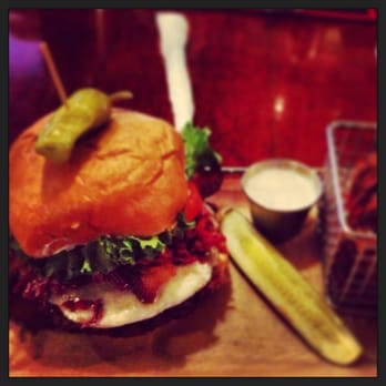 Hops Burger Bar - southwest style veg burger with wasabi slaw, jalapeños and lettuce, tomato, mayo, onions - Burgers Near Me - Greensboro, North Carolina
