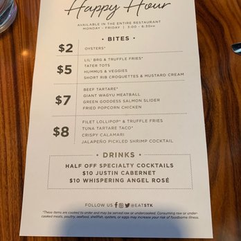 STK Steakhouse Bellevue - Happy hour menu - Steakhouses Near Me - Bellevue, Washington