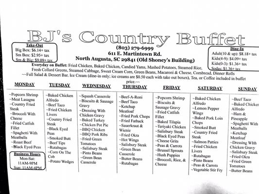Menu photo 2 Bj Country Buffet North Augusta, SC