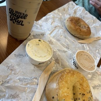 Jeff’s Bagel Run - Iced Cinnamon vanilla latte, cinnamon, sugar bagel with cinnamon brown sugar spread, asiago everything bagel with roasted jalapeño spread - Breakfast & Brunch Near Me - Lake Mary, Florida