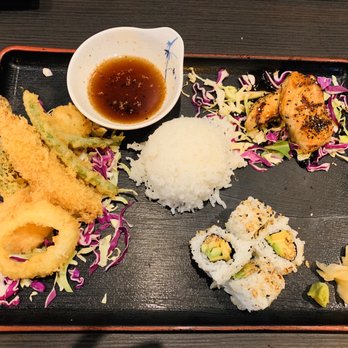 Akira Aptos - 3 item Bento Box for lunch (teriyaki salmon, combo tempura & aloha roll) - Sushi Bars Near Me - Aptos, California Akira Aptos - 3 item Bento Box for lunch (teriyaki salmon, combo tempura & aloha roll) - Sushi Bars Near Me - Aptos, California