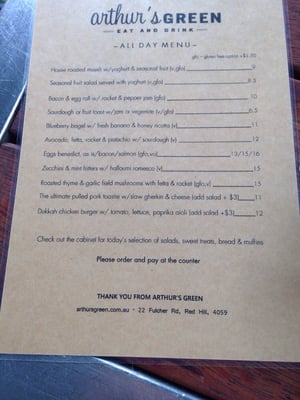 Menu photo 3 Arthur's Green Red Hill, QLD