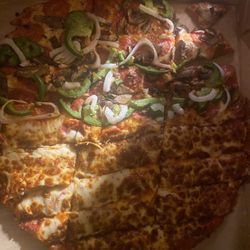 Donatos Pizza - 1/2 everythg no olives no saug; 1/2 pepperoni & cheese 4 Star!