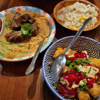 Be More Pacific - Kare Kare, tots and garlic rice - Filipino Near Me - Houston, Texas Be More Pacific - Kare Kare, tots and garlic rice - Filipino Near Me - Houston, Texas