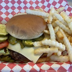 Whistle Stop Cafe - Jalapeño pepper jack cheeseburger with fries