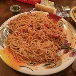 Angel hair pasta with tomato basil sauce...and this is AFTER I ate as much as I could! Portions are giant! Angel hair pasta with tomato basil sauce...and this is AFTER I ate as much as I could! Portions are giant!