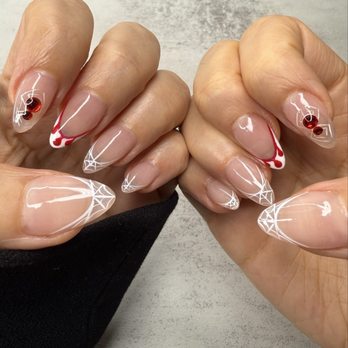 Angel Nails and Spa - Spiderweb, spider and blood drip French tips done by Alex - Nail Salons Near Me - Chula Vista, California