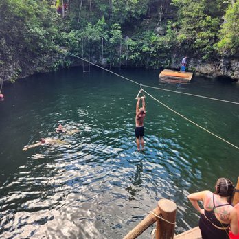 Selvatica - Cenote had 3 water swings, a zip line, and 2 platforms to jump from. - Ziplining Near Me - Puerto Morelos, ROO Selvatica - Cenote had 3 water swings, a zip line, and 2 platforms to jump from. - Ziplining Near Me - Puerto Morelos, ROO