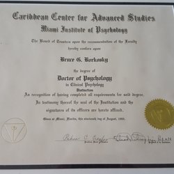 Bruce Borkosky, Psy.D, PA - Doctorate degree, Miami Institute of Psychology, 1993