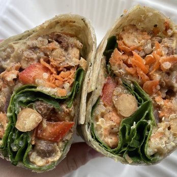 Goddess Goods - Hummus Wrap with Smokey Chickpeas - Vegan Near Me - Morro Bay, California Goddess Goods - Hummus Wrap with Smokey Chickpeas - Vegan Near Me - Morro Bay, California
