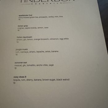 Tinderbox Kitchen - Current cocktail menu... - New American Near Me - Flagstaff, Arizona Tinderbox Kitchen - Current cocktail menu... - New American Near Me - Flagstaff, Arizona