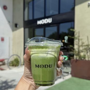 Modu Cafe - Matcha latte with cream top - Coffee & Tea Near Me - Los Angeles, California Modu Cafe - Matcha latte with cream top - Coffee & Tea Near Me - Los Angeles, California