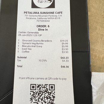 Sunshine Cafe - Receipt - very reasonable. - Breakfast & Brunch Near Me - Petaluma, California Sunshine Cafe - Receipt - very reasonable. - Breakfast & Brunch Near Me - Petaluma, California