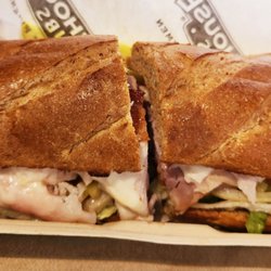 Firehouse Subs - Club (turkey, honey ham, bacon) with all the veggies and pickle omit the mayo. $12 for a medium. Great lunch on the go.