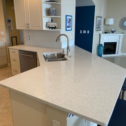 Sparkling White Quartz kitchen countertops done by Top Granite and Kitchens!