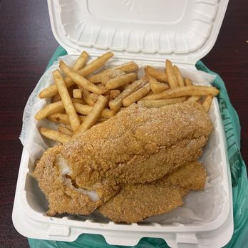 American Fish and Chicken - 2 Piece Catfish Dinner with Fries. Very Delicious !!! - Fish & Chips Near Me - Baltimore, Maryland American Fish and Chicken - 2 Piece Catfish Dinner with Fries. Very Delicious !!! - Fish & Chips Near Me - Baltimore, Maryland