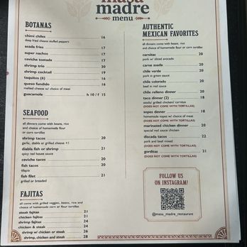 Masa Madre Restaurant - First page of menu - Mexican Near Me - Fresno, California Masa Madre Restaurant - First page of menu - Mexican Near Me - Fresno, California