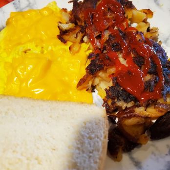 John & Elaine's Restaurant - Scrambled eggs with cheese, home fries were a bit burnt. - Pancakes Near Me - Point Pleasant Beach, New Jersey John & Elaine's Restaurant - Scrambled eggs with cheese, home fries were a bit burnt. - Pancakes Near Me - Point Pleasant Beach, New Jersey