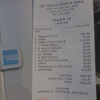 Zip Sushi And KBBQ - Receipt of our full order - Sushi Bars Near Me - Eastvale, California Zip Sushi And KBBQ - Receipt of our full order - Sushi Bars Near Me - Eastvale, California