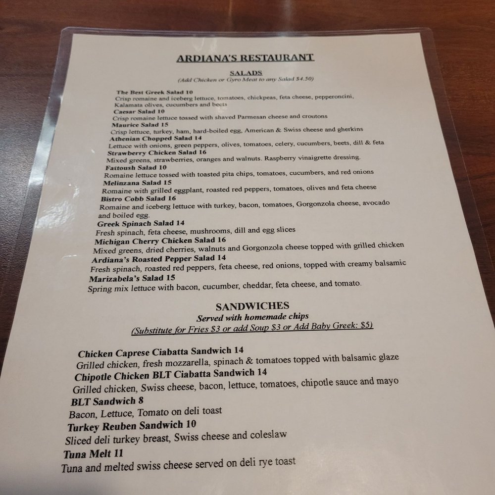 Ardiana’s Restaurant - Lunch menu - American Near Me - Novi, Michigan