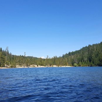 Sugar Pine Reservoir - View of the Day Use from the middle of the lake - Lakes Near Me - Foresthill, California Sugar Pine Reservoir - View of the Day Use from the middle of the lake - Lakes Near Me - Foresthill, California